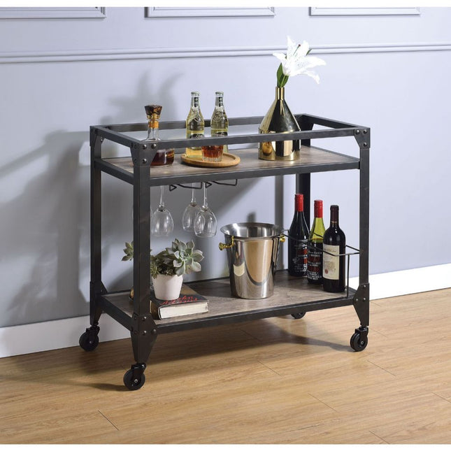 Jorgensen - Serving Cart - Rustic Oak & Charcoal - Tony's Home Furnishings