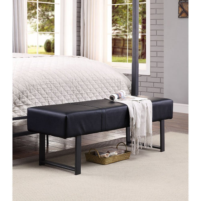 Baara - Bench - Black PU & Sandy Gray - Tony's Home Furnishings