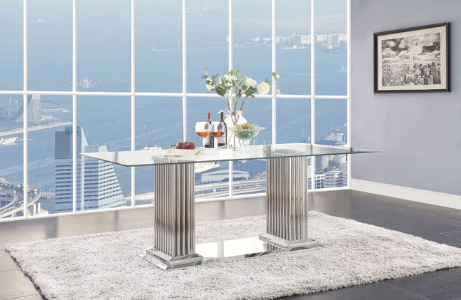 Cyrene - Dining Table - Stainless Steel & Clear Glass - Tony's Home Furnishings