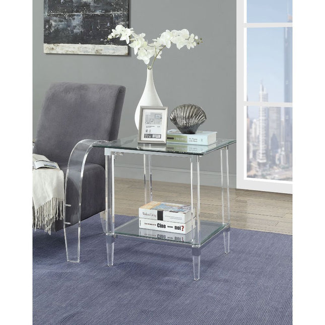 Polyanthus - End Table - Clear Acrylic, Chrome & Clear Glass - 24" - Tony's Home Furnishings