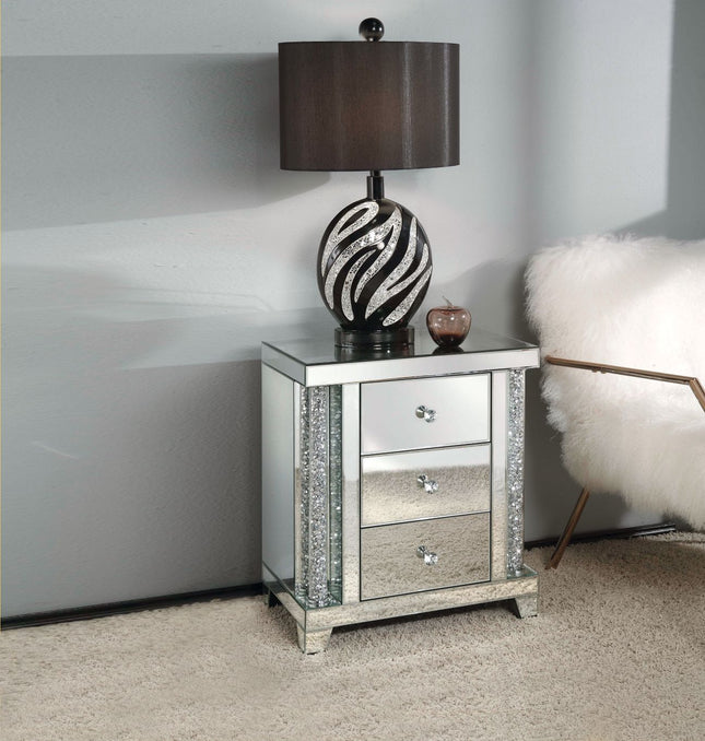 Noralie - Accent Table - Mirrored & Faux Diamonds - Glass - 26" - Tony's Home Furnishings