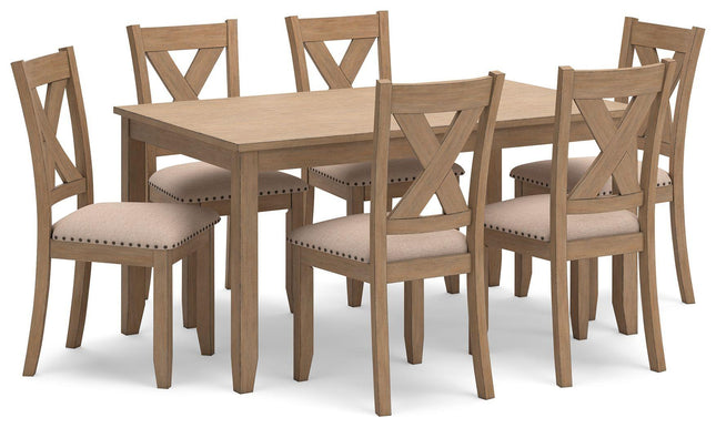 Sanbriar - Light Brown - Rect Drm Table Set (Set of 7) Signature Design by Ashley® 