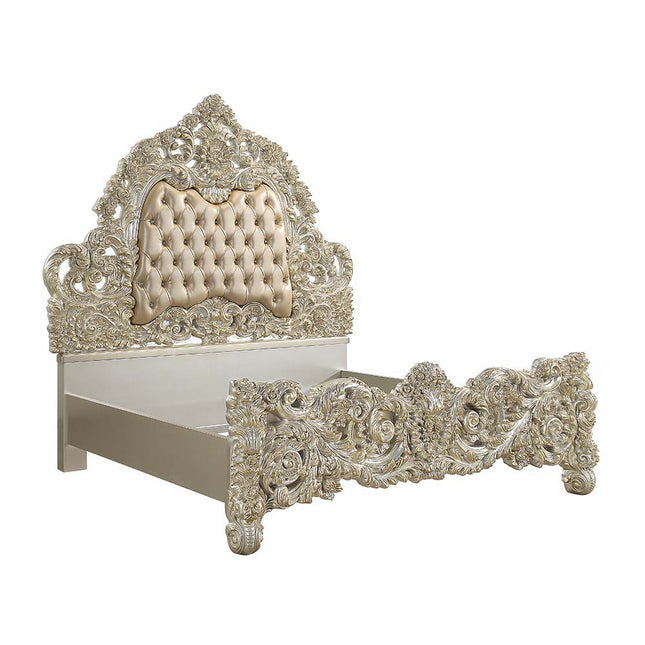 Sorina - Eastern King Bed - PU & Antique Gold Finish - Tony's Home Furnishings