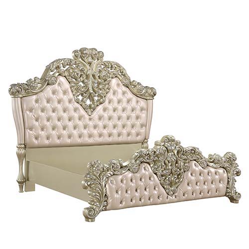 Vatican - Eastern King Bed - PU Leather, Light Gold & Champagne Silver Finish - Tony's Home Furnishings