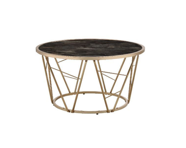 Cicatrix - Coffee Table - Faux Black Marble Glass & Champagne Finish - Tony's Home Furnishings