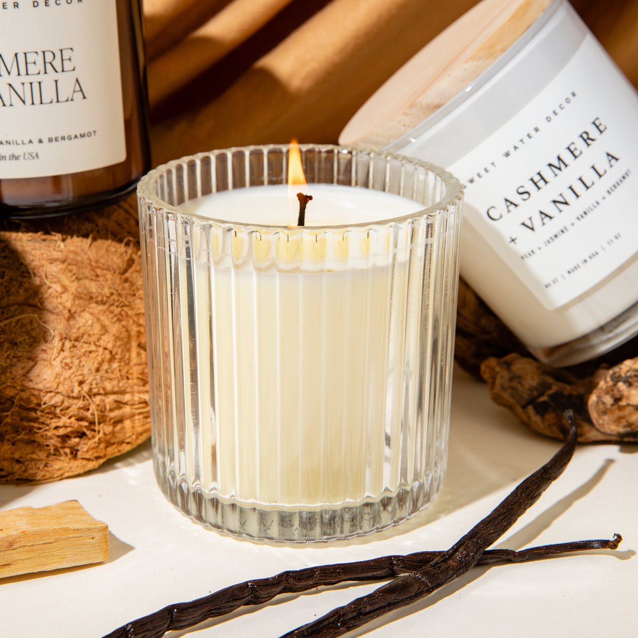 Cashmere and Vanilla Soy Candle - Ribbed Glass Jar - 11 oz Tony's Home Furnishings Furniture. Beds. Dressers. Sofas.