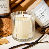 Thumbnail for Cashmere and Vanilla Soy Candle - Ribbed Glass Jar - 11 oz Tony's Home Furnishings Furniture. Beds. Dressers. Sofas.