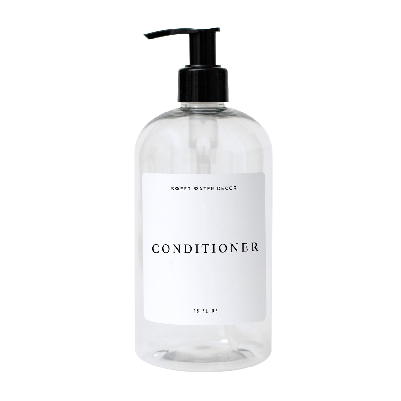 16oz Clear Plastic Conditioner Dispenser - White Text Label Tony's Home Furnishings Furniture. Beds. Dressers. Sofas.