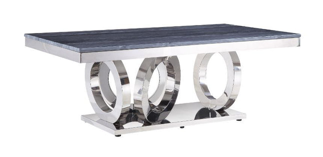 Zasir - Coffee Table - Gray Printed Faux Marble & Mirrored Silver Finish - Tony's Home Furnishings