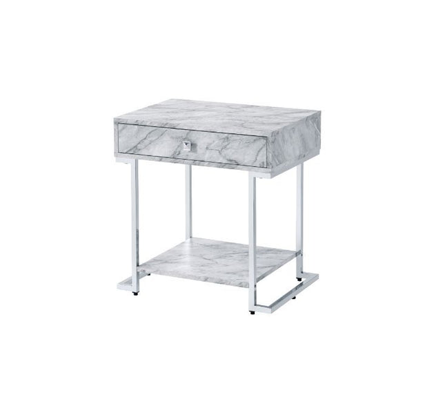 Wither - Accent Table - White Printed Faux Marble & Chrome Finish - Tony's Home Furnishings