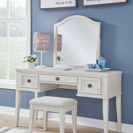 Robbinsdale - Antique White - Mirrored Vanity With Stool Signature Design by Ashley® 