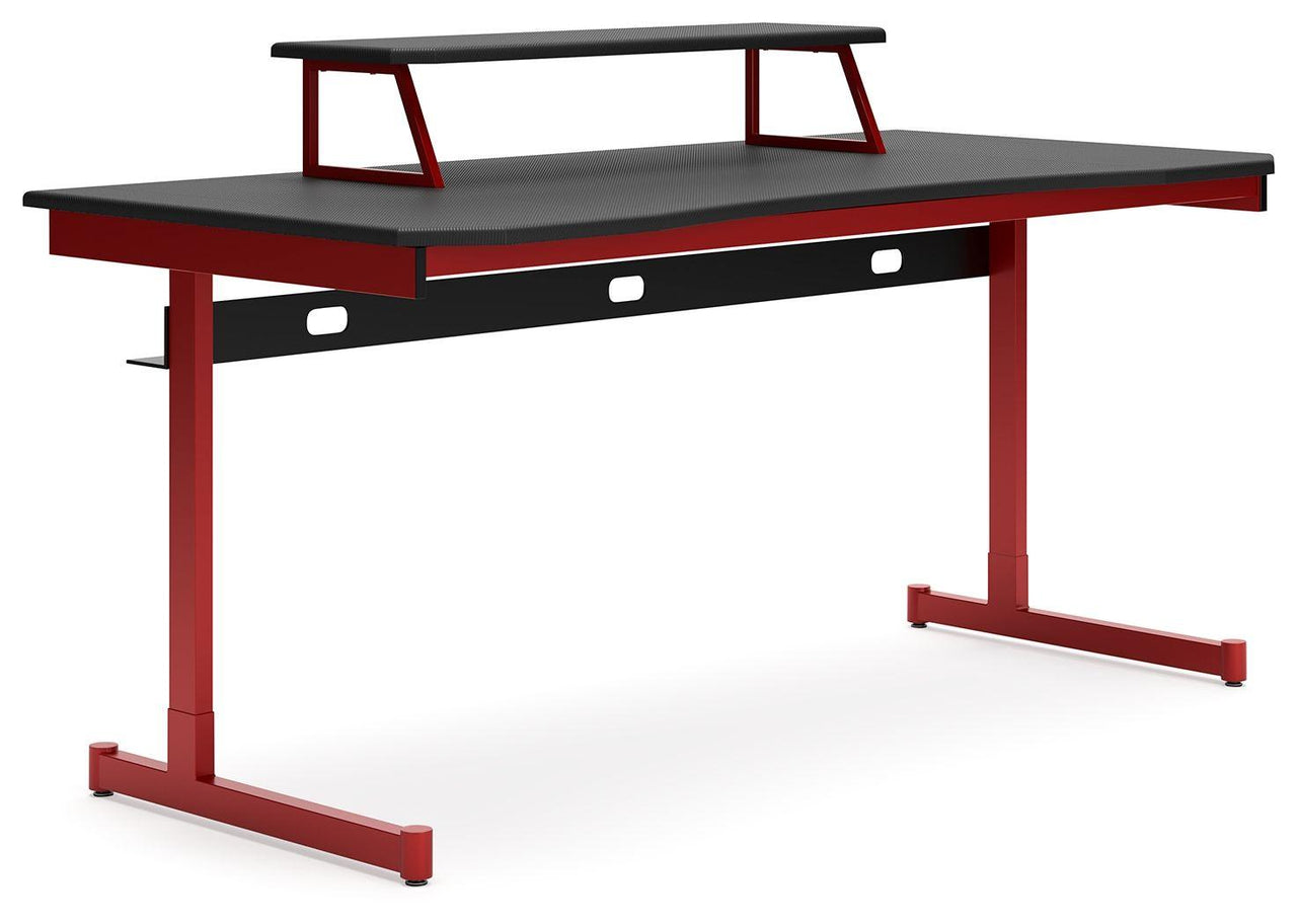 Lynxtyn - Red / Black - Home Office Desk With Raised Monitor Stand Tony's Home Furnishings Furniture. Beds. Dressers. Sofas.