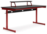 Thumbnail for Lynxtyn - Red / Black - Home Office Desk With Raised Monitor Stand Tony's Home Furnishings Furniture. Beds. Dressers. Sofas.