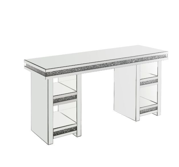 Noralie - Writing Desk - Clear Glass, Mirrored & Faux Diamonds - Tony's Home Furnishings