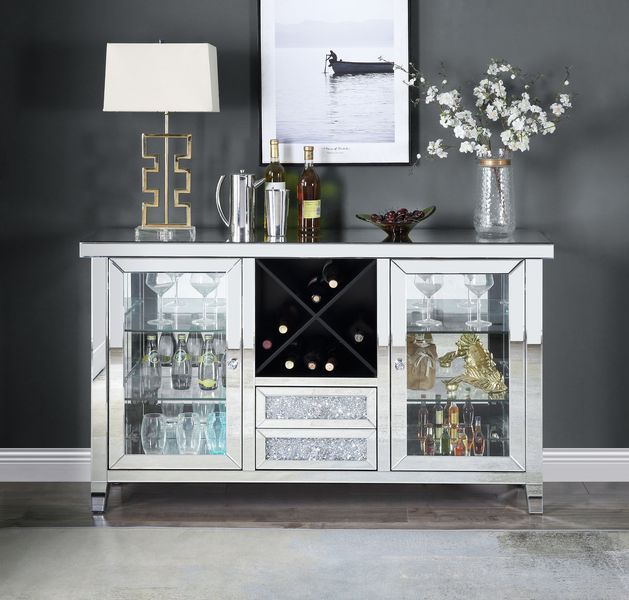 Noralie - Wine Cabinet - Mirrored & Faux Diamonds - 36" - Tony's Home Furnishings