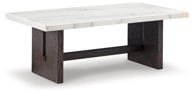 Burkhaus - White / Dark Brown - Rectangular Cocktail Table Signature Design by Ashley® 