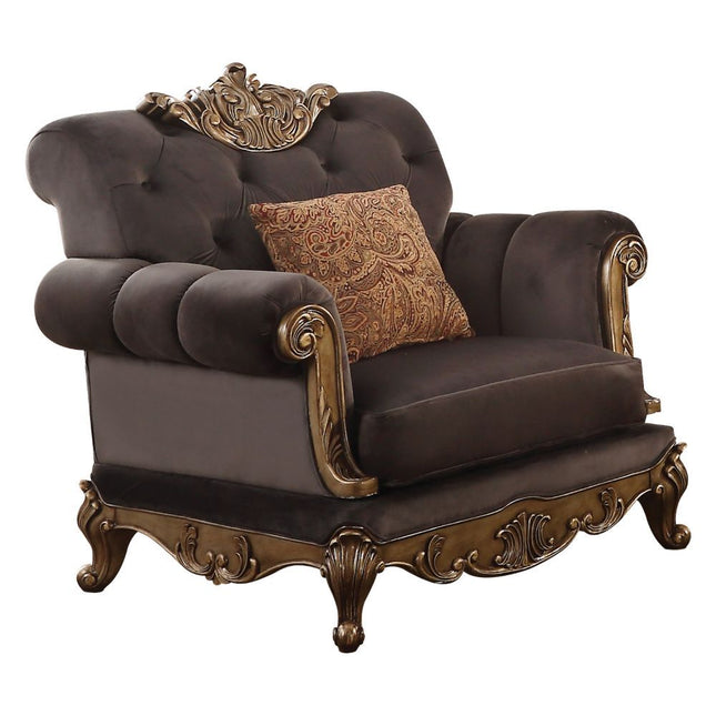 Orianne - Chair - Charcoal Fabric & Antique Gold - Tony's Home Furnishings