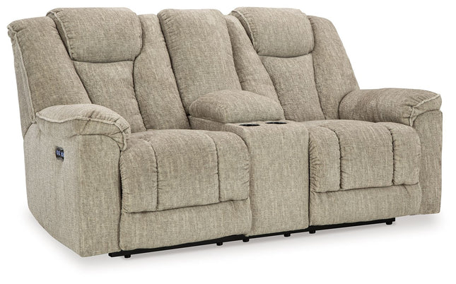 Hindmarsh - Stone - Power Reclining Loveseat With Console/ Adj Hdrst - Tony's Home Furnishings