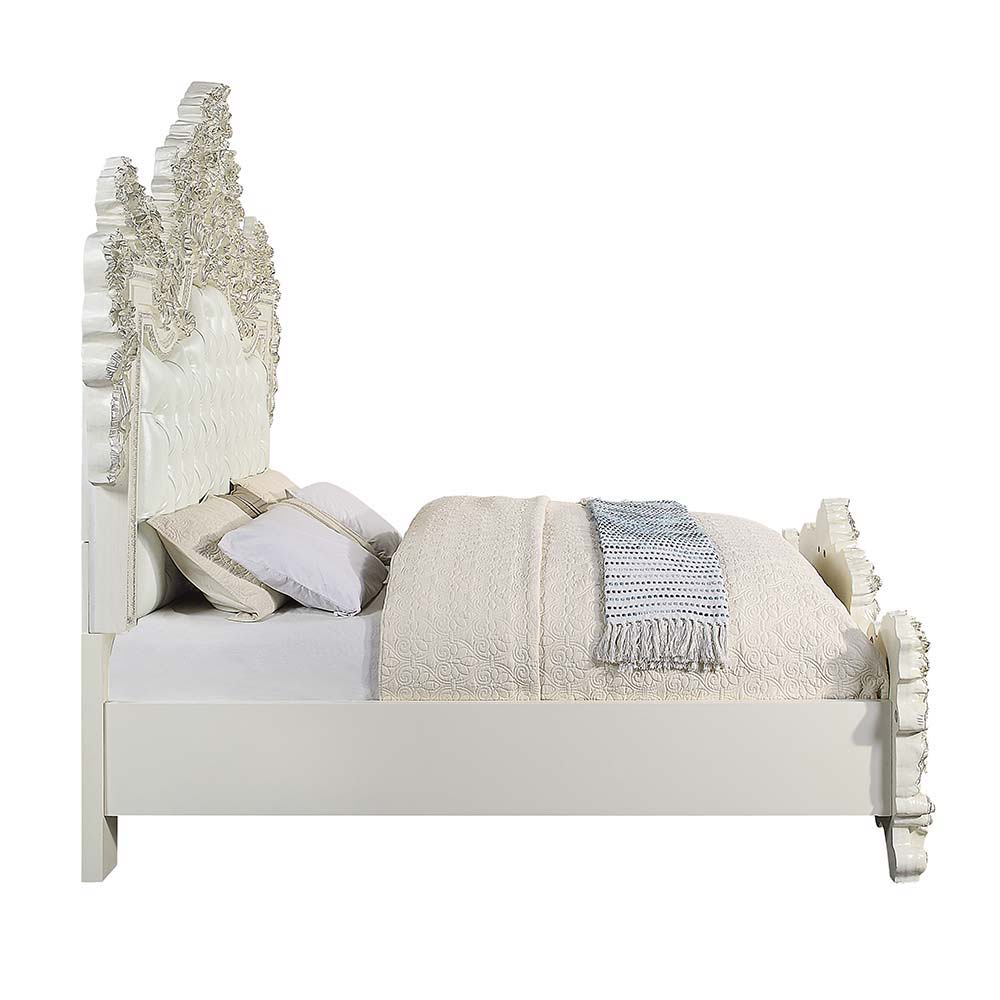 Adara - Eastern King Bed - White PU & Antique White Finish - Tony's Home Furnishings