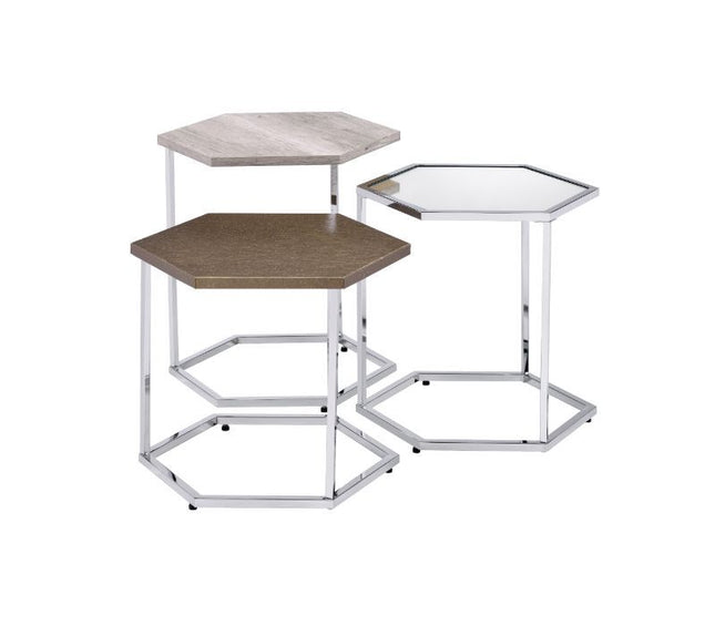 Simno - Coffee Table - Clear Glass, Taupe, Gray Washed & Chrome Finish - Tony's Home Furnishings