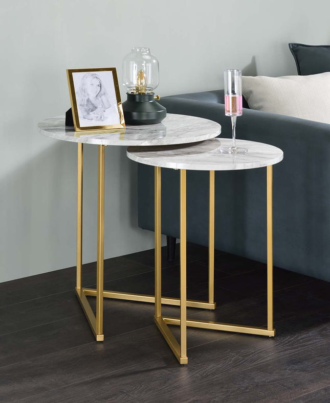 Garo - Accent Table - Faux Marble & Gold Finish - 24" - Tony's Home Furnishings