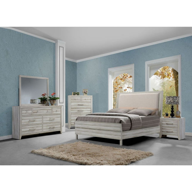 Shayla - Eastern King Bed - Fabric & Antique White - Tony's Home Furnishings