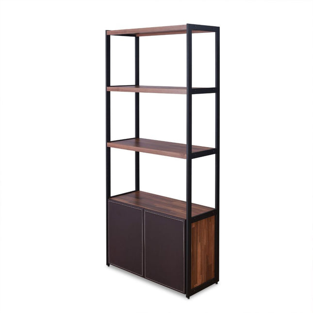 Sara - Bookshelf - Espresso PU, Walnut & Sandy Black - Tony's Home Furnishings