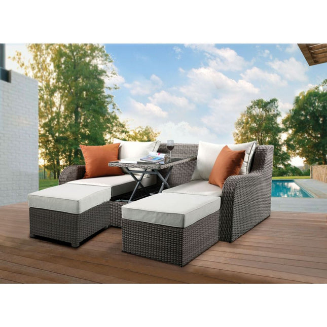 Salena - Patio Sofa & Ottoman - Beige Fabric & Gray Wicker - 30" - Tony's Home Furnishings