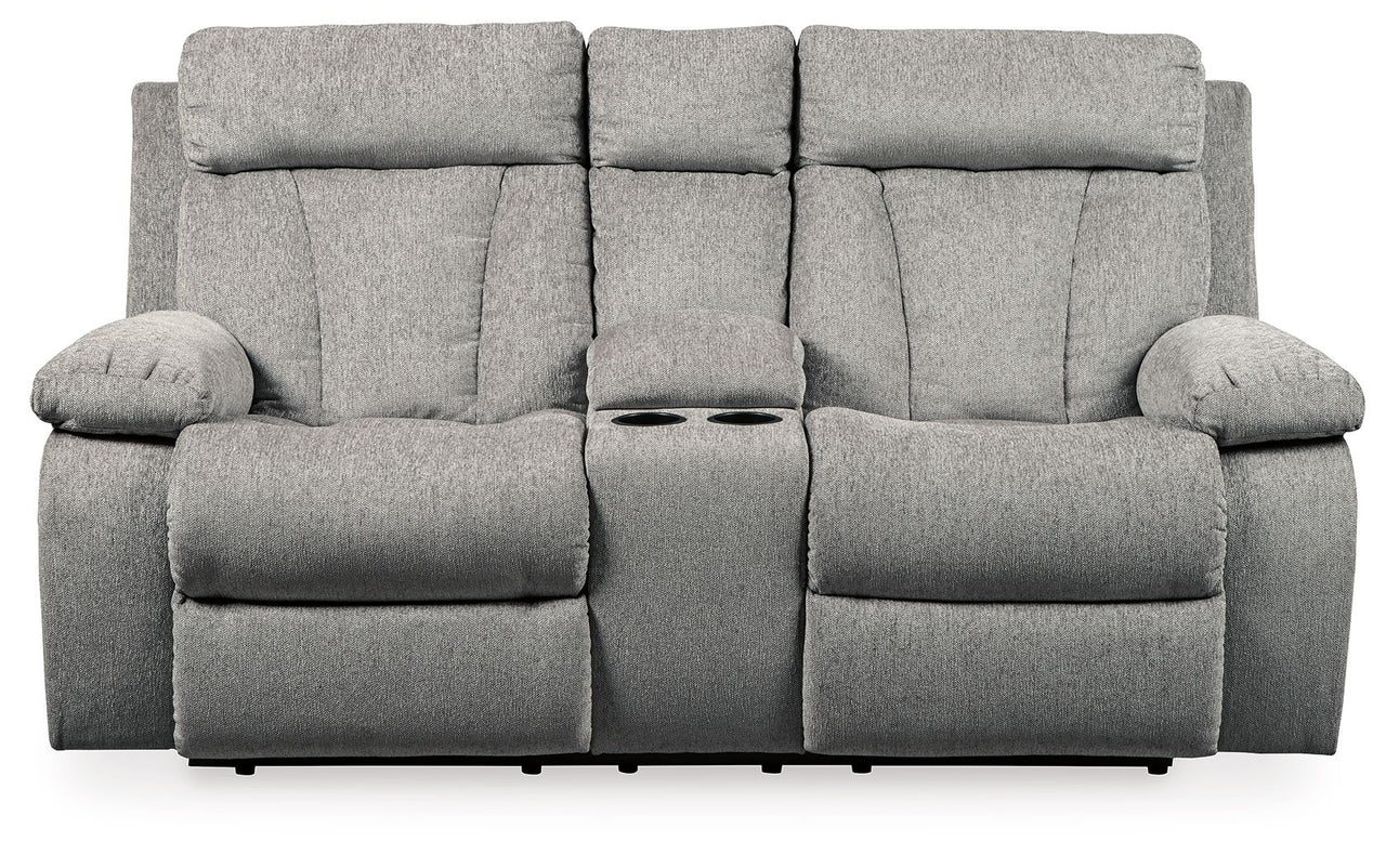Mitchiner - Fog - Dbl Rec Loveseat W/Console - Tony's Home Furnishings
