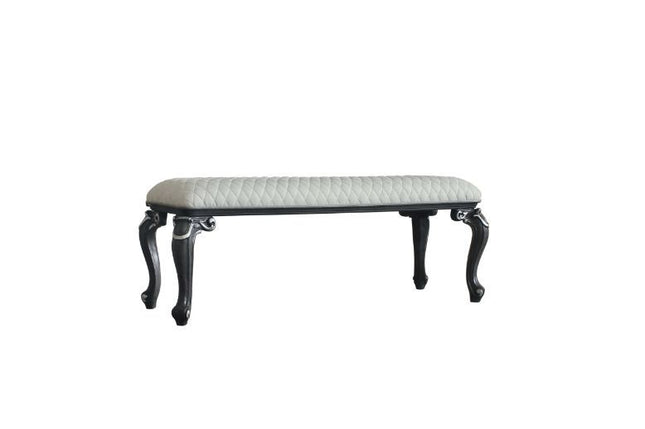 House - Delphine - Bench - Two Tone Ivory Fabric & Charcoal Finish - Tony's Home Furnishings