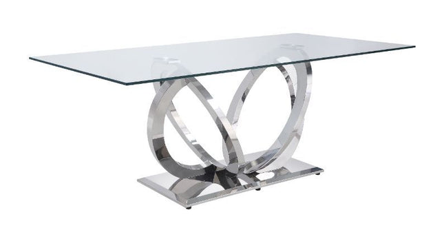 Finley - Dining Table - Clear Glass & Mirrored Silver Finish - Tony's Home Furnishings