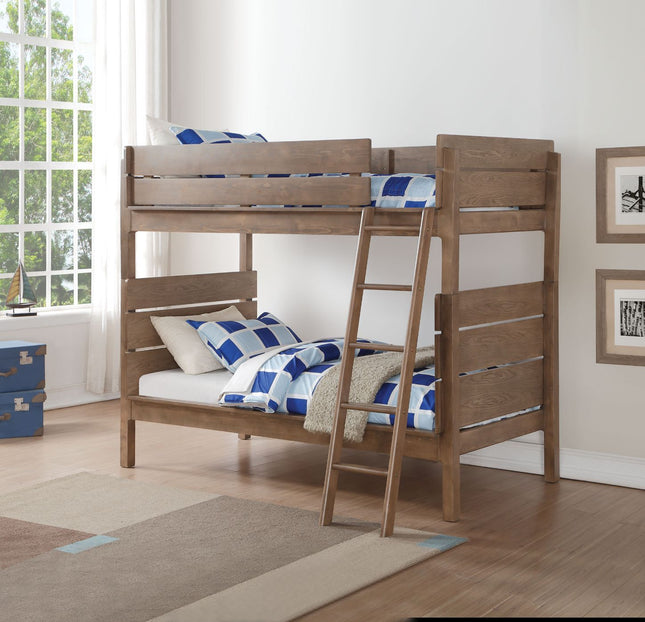 Ranta - Twin Over Twin Bunk Bed - Antique Oak - Tony's Home Furnishings