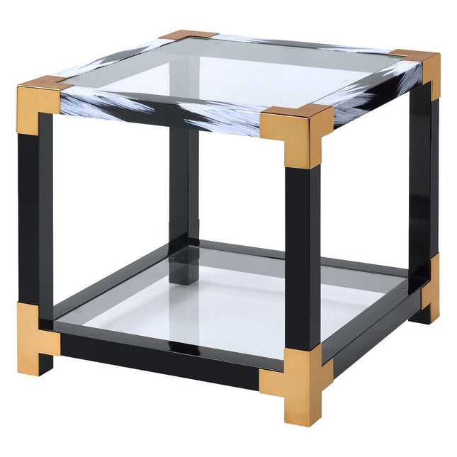 Lafty - End Table - White Brushed & Clear Glass - Tony's Home Furnishings