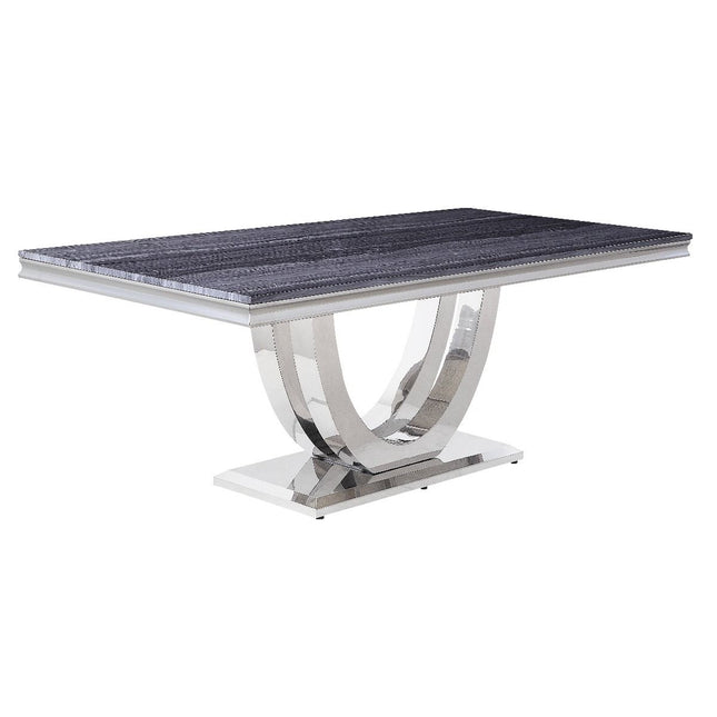 Cambrie - Dining Table - Faux Marble & Mirrored Silver Finish - Tony's Home Furnishings