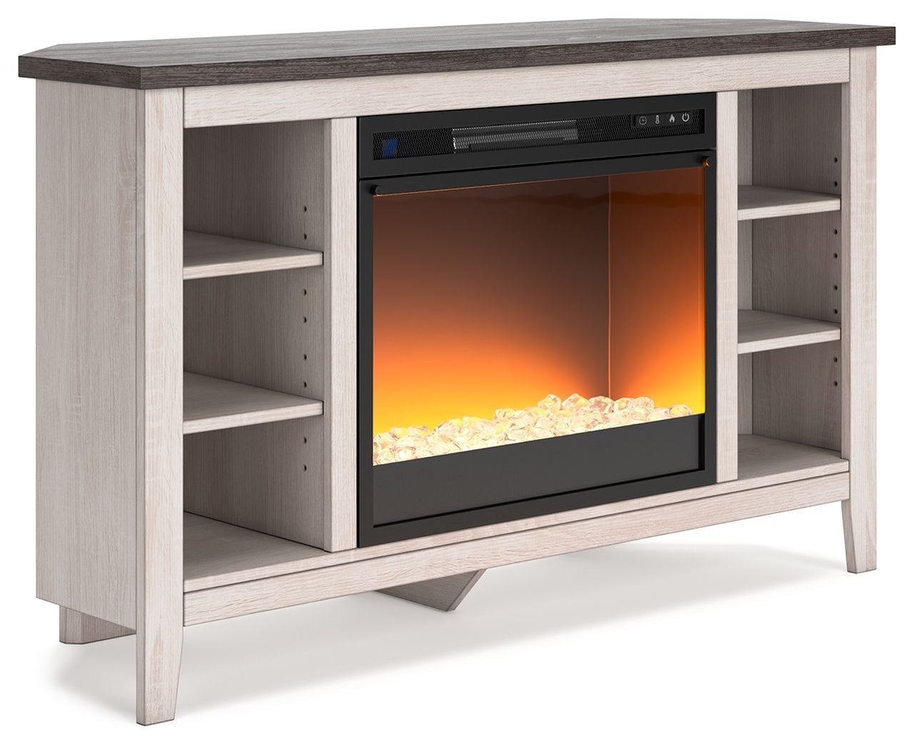 Dorrinson - Corner TV Stand With Fireplace Insert - Tony's Home Furnishings