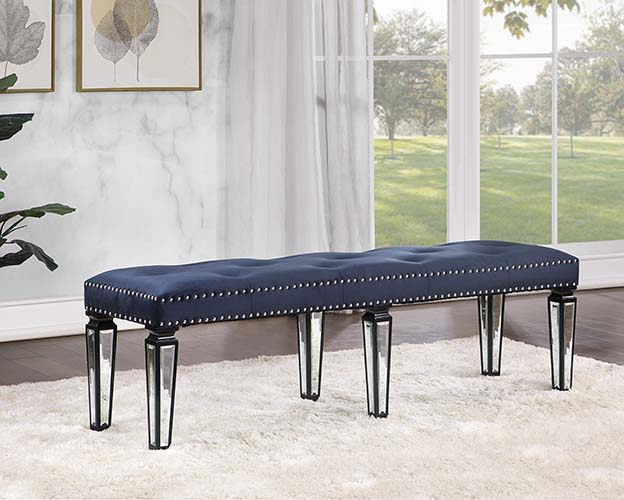 Varian II - Bench - Black Velvet & Black & Sliver Finish - Tony's Home Furnishings