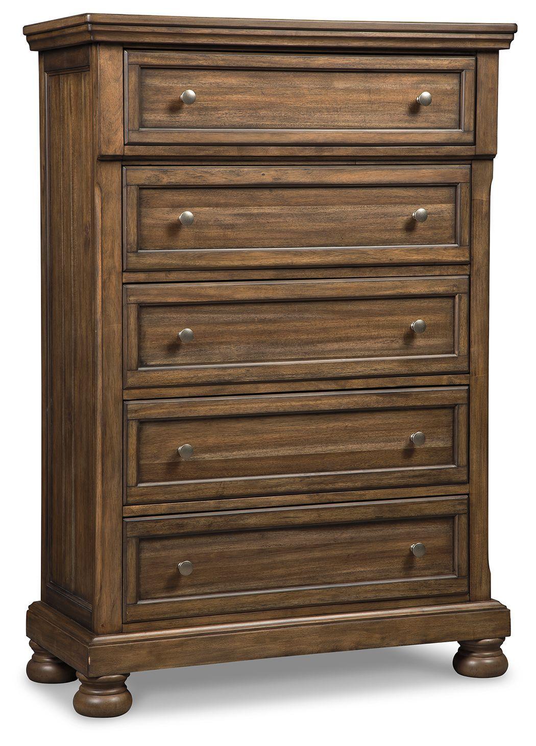 Flynnter - Medium Brown - Five Drawer Chest Tony's Home Furnishings Furniture. Beds. Dressers. Sofas.