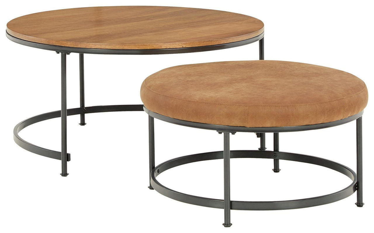 Drezmoore - Light Brown / Black - Nesting Cocktail Tables (Set of 2) Tony's Home Furnishings Furniture. Beds. Dressers. Sofas.