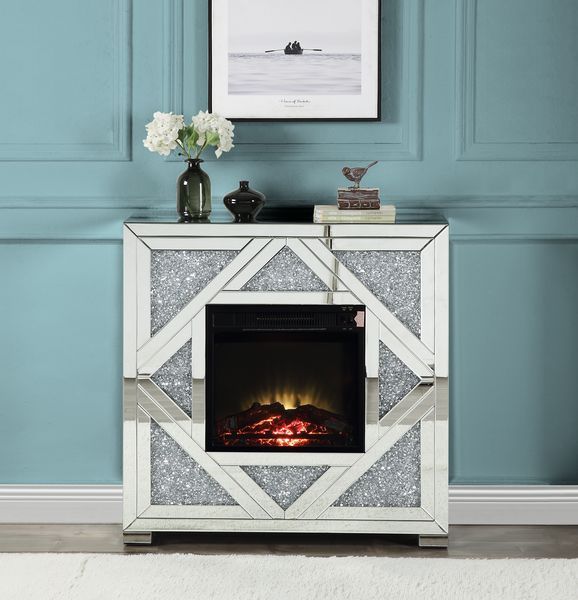 Noralie - Fireplace - Mirrored & Faux Diamonds - 38" - Tony's Home Furnishings