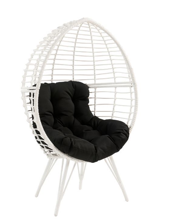 Galzed - Patio Lounge Chair - Black Fabric & White Wicker - Tony's Home Furnishings