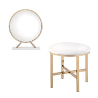 Midriaks - Vanity Mirror & Stool - PU, White & Gold Finish - Tony's Home Furnishings