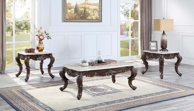 Benbek - Coffee Table - Marble & Antique Oak Finish - Tony's Home Furnishings