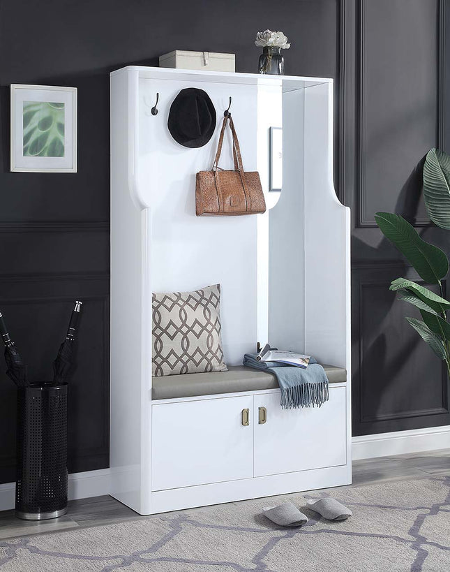 Buck II - Hall Tree - White High Gloss Finish - Tony's Home Furnishings