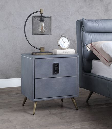 Doris - Nightstand - Gray Top Grain Leather - Tony's Home Furnishings