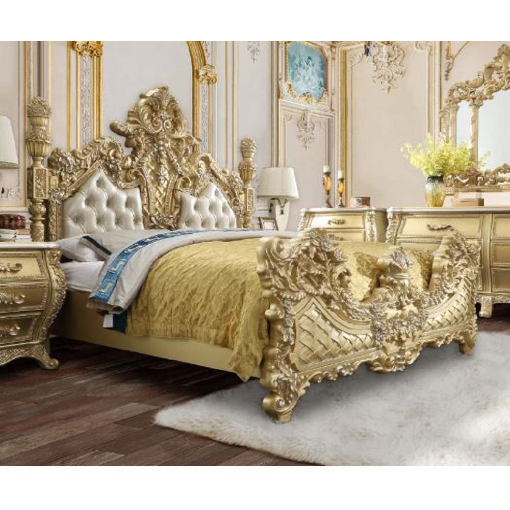 Cabriole - Eastern King Bed - Light Gold PU & Gold Finish - Tony's Home Furnishings