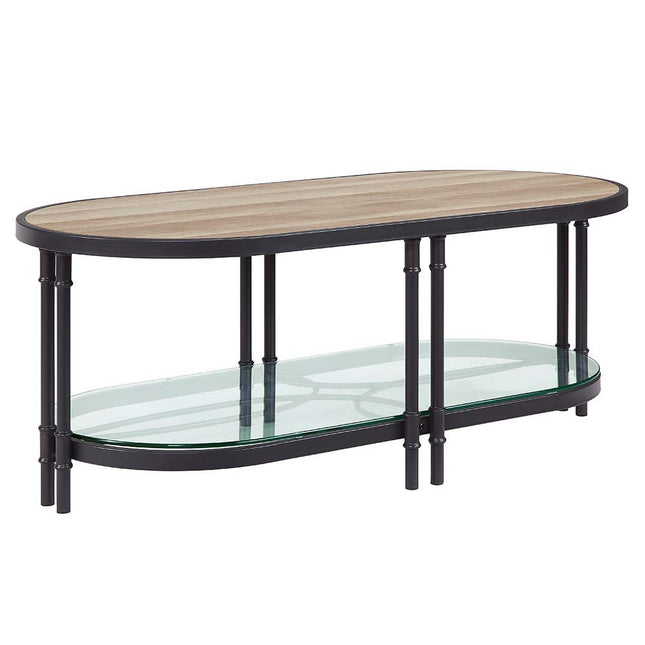 Brantley - Coffee Table - Oak & Sandy Black Finish - Metal - 18" - Tony's Home Furnishings