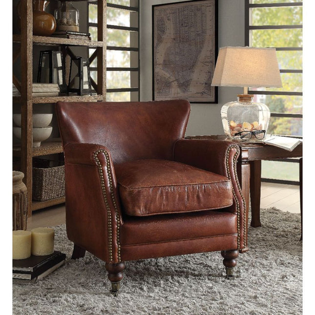 Leeds - Accent Chair - Vintage Dark Brown Top Grain Leather - Tony's Home Furnishings