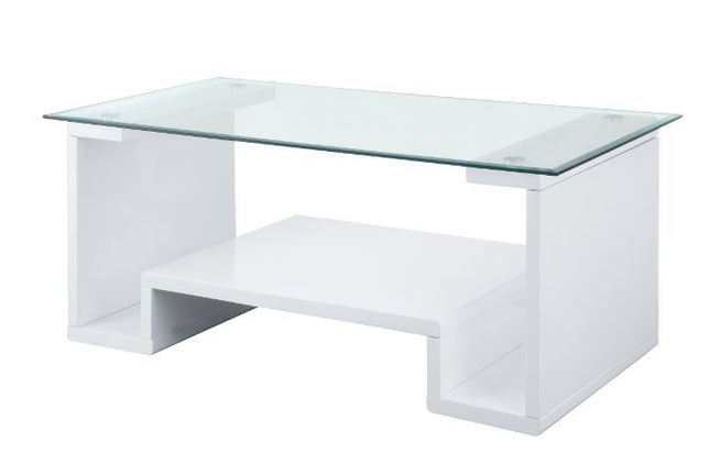 Nevaeh - Coffee Table - Clear Glass & White High Gloss Finish - Tony's Home Furnishings