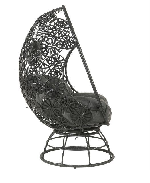 Hikre - Patio Lounge Chair - Clear Glass, Charcaol Fabric & Black Wicker - Tony's Home Furnishings