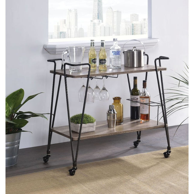 Paulsen - Serving Cart - Rustic Oak & Dark Bronze - Tony's Home Furnishings